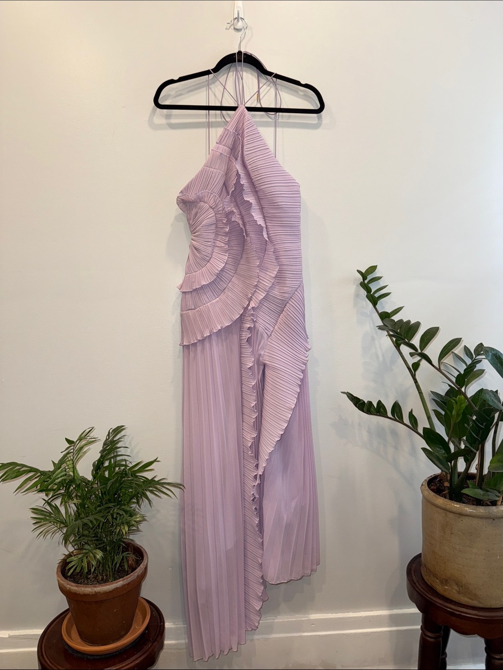 One-Shoulder Pleated Lavender Evening Dress